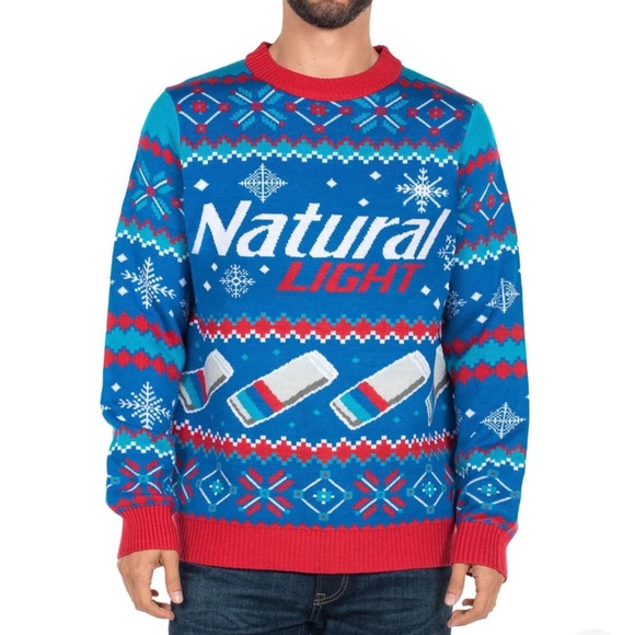 NWT men's Natural Light Beer Ugly Christmas Sweater By Tipsy Elves in size small - Picture 1 of 6